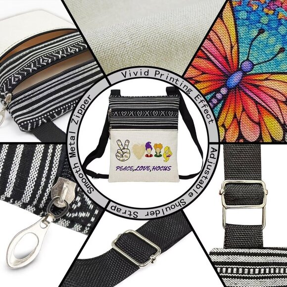 Witch Sisters Crossbody Bag Ethnic Pattern Adjustable Strap Small Zipper - Picture 4 of 7